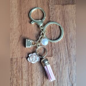 New Gold and Pink Keychain with Charms